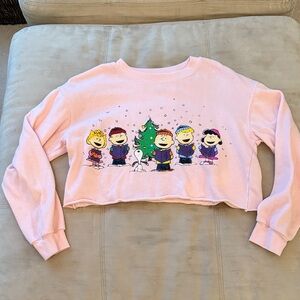 Peanuts Christmas Pink Crew Neck Cropped Sweater size Medium